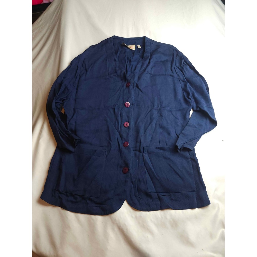 Compagnie Internationale Express Jacket Women's Navy Blue Button Shacket - M